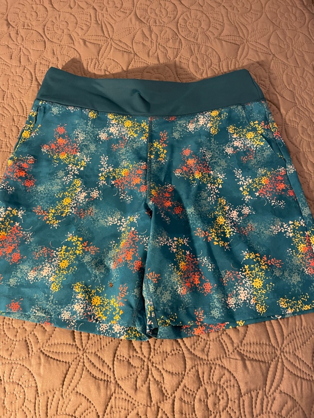 Lands' End Teal Floral Athletic Shorts